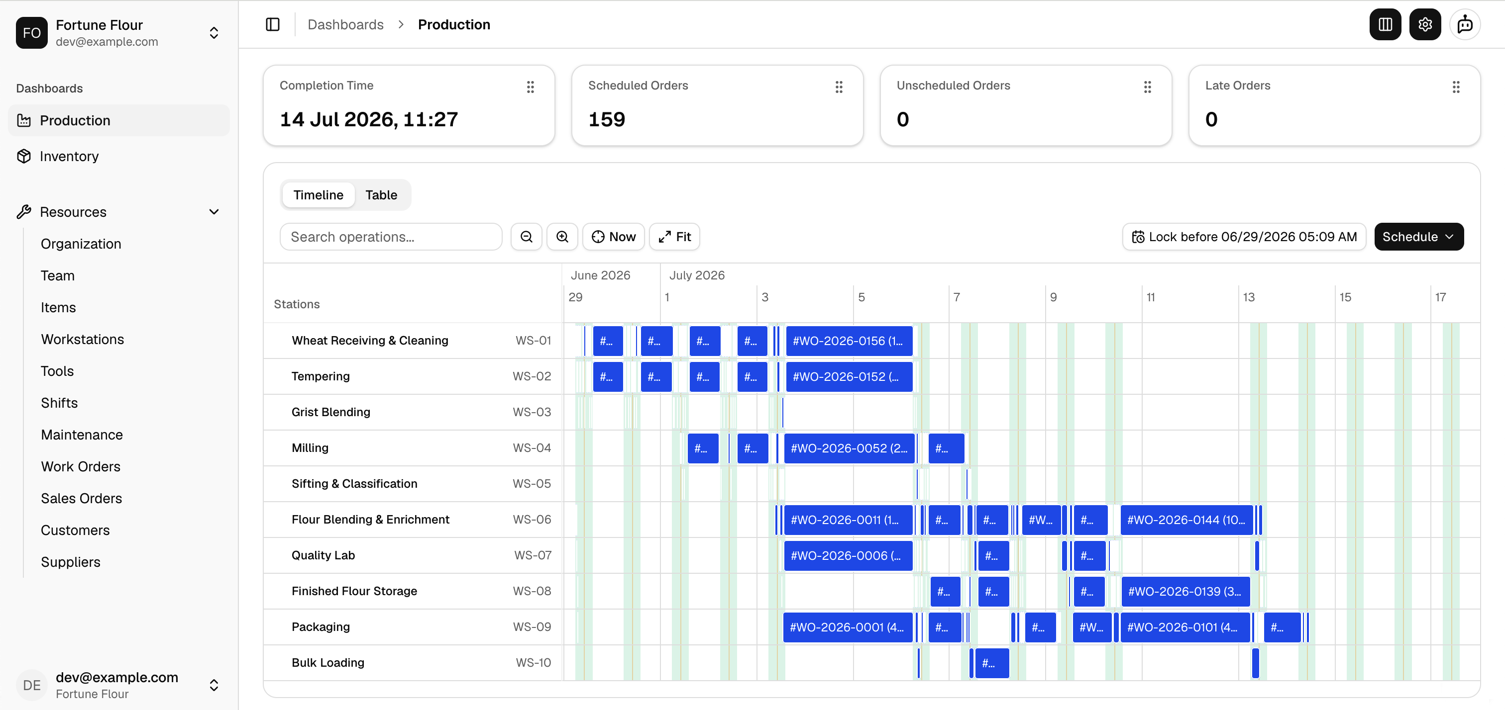The Otto production scheduling app — view 1