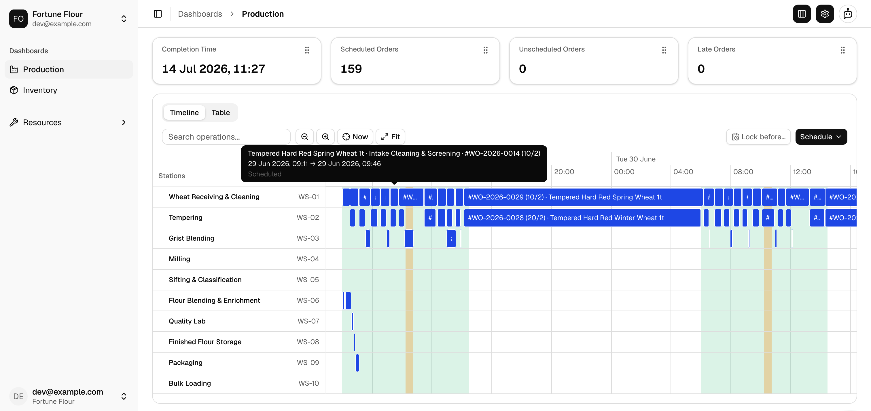 The Otto production scheduling app — view 3